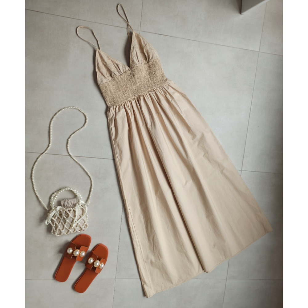 Zara NWT Beige Embroidered Cotton Maxi Dress M L - Picture 15 of 16